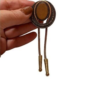 Vintage Gold Tone/Copper Tone Bolo Faux Leather Unique Dangle Pin Brooch Cowboy